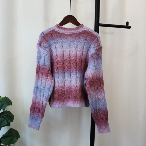 New Womens Gradient Round Neck Single Breasted Knitted pullover cardigan Sweater - Picture 10 of 16