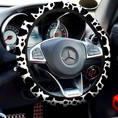 Cow Print Car Accessories Car Seat Cover for Women Men Cow Rubber Steering Wheel - Bild 6 von 7