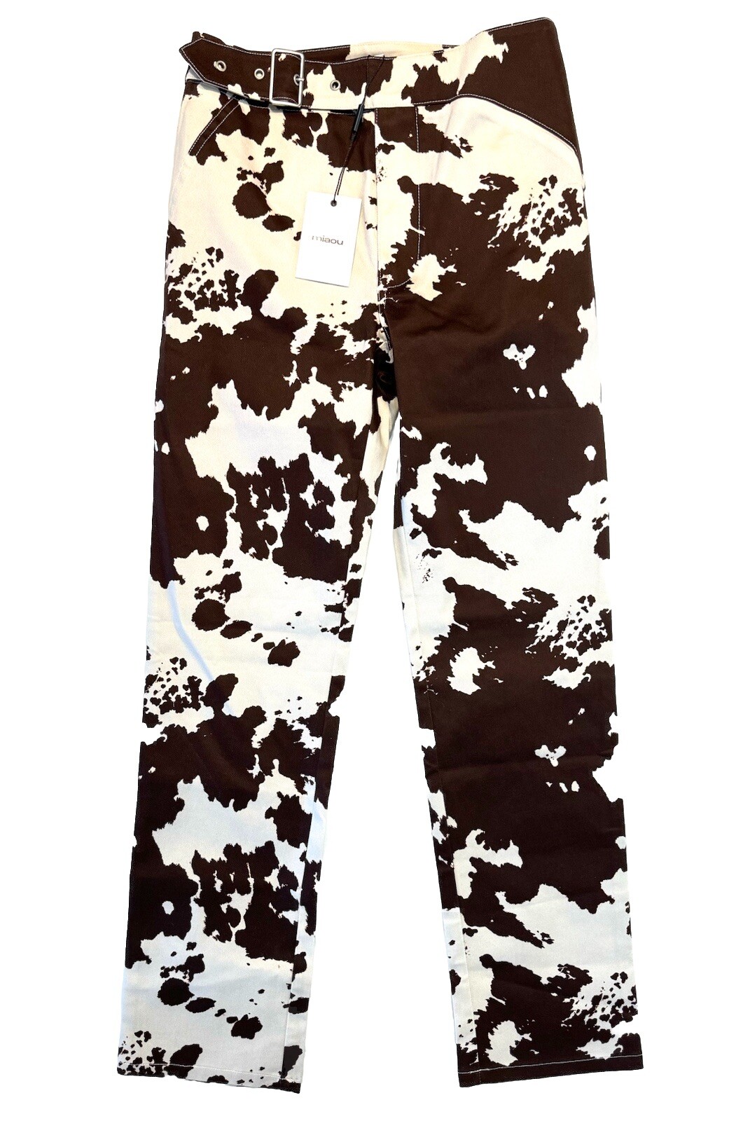 MIAOU Womens Lou Cow Print Belted Pants (MSRP $245)