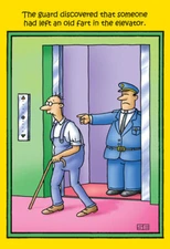 Old Fart in Elevator Funny Stan Eales Birthday Card by Nobleworks