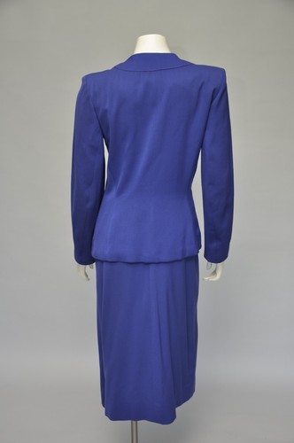 Vintage 1940s Cobalt Blue Skirt Blazer Suit Set Wool Gab Pockets Rhinestones S - Picture 5 of 9