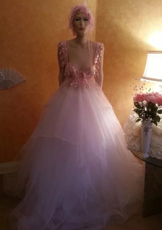 Pink tulle cheap ball gown