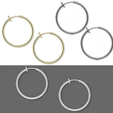 Pair of 1 inch Clip on Hoop Earrings With Spring Closure for a Pierced Look