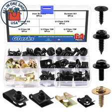Car U-Clips Body Bolts Screws Assortment, Bumper Fender Trim Fasteners 64PCS