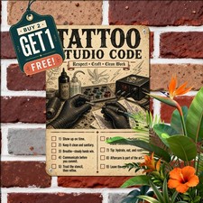 Tattoo Studio Mindset Rules Tin Sign Body Art Workshop Metal Wall Plaque
