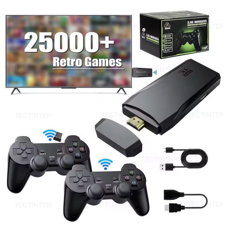 Manettes Sans Fil 2.4G pour Console M8 Rétro Gaming avec 1000 Jeux 4K de Couleur Noire