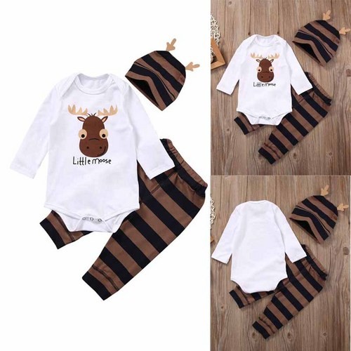 3Pcs Set Newborn Baby Boy Girl Clothes Long Sleeve Tops T-shirt Pants Hat Outfit