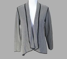 Talbots Large Women’s New Black & White Striped Open Front Shawl Cardigan