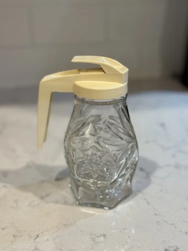 Vtg 1960s EAPC Anchor Hocking Star of David Glass  Syrup Pitcher Dispenser 6.5”