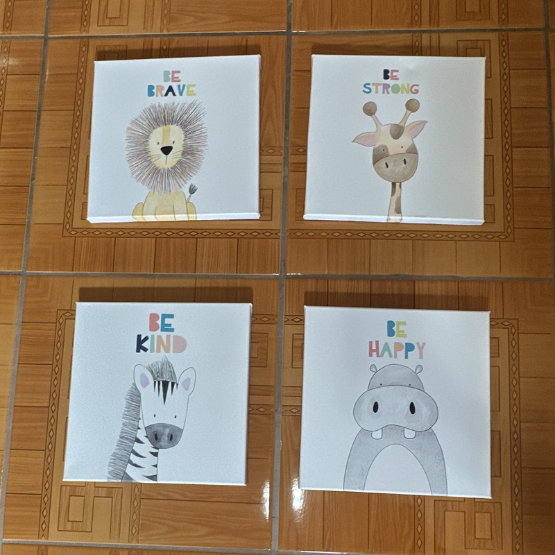 Set of 4 Safari Animal Nursery Canvas Prints: Be Brave Strong Kind Happy
