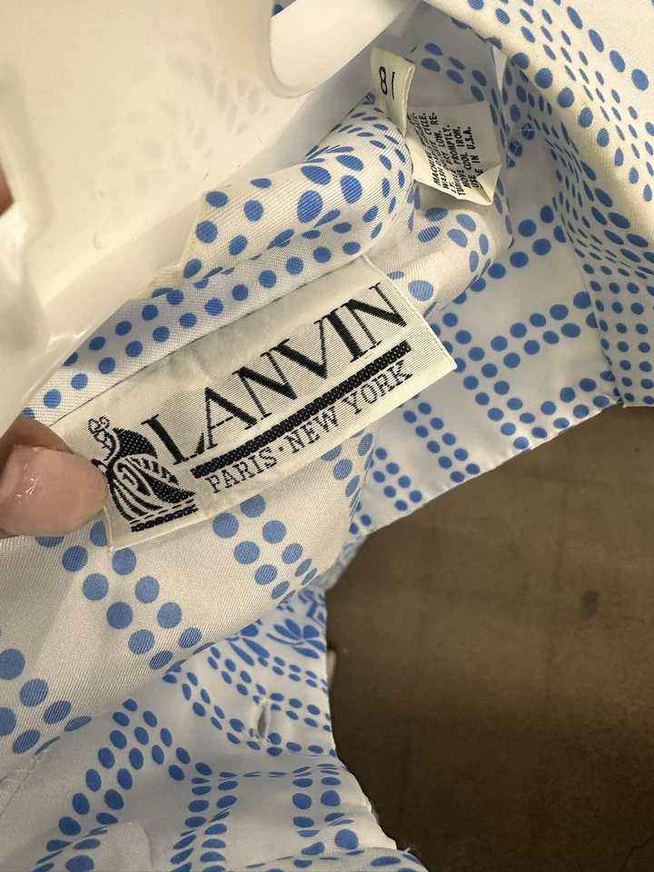 Vintage 1970s Lanvin Paris Dress Size 18 White & Blue Mod Long Sleeve ~ NWOT - Image 3 of 4