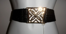 NWT LILLY PULITZER NOIR BLACK ARTA STRETCH RAFIA BELT L/XL
