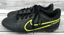 NIKE JUNIOR TIEMPO LEGEND 9 CLUB FG SOCCER CLEATS Youth Size 4 BLACK / VOLT
