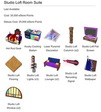 Webkinz Classic Estore Studio Loft Room Suite all 16 items pictured Code
