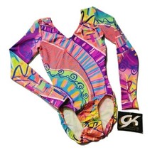 GK Elite VTG Neon Abstract Bold LS Cotton Leotard Bodysuit Size AS Adult S
