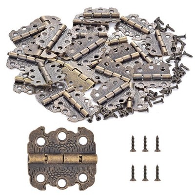 40 Pcs Vintage Bronze Engraved Cabinet Hinges Jewelry Antique Box K58