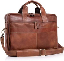 Leather briefcase 18 Inch Laptop Messenger Bags for Men and Women Best Office...