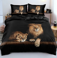 Printed lion pattern bedding - duvet cover, sheets - three-piece set