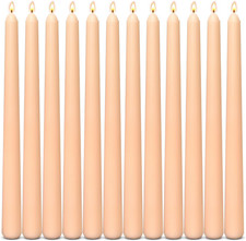 12-Pack Light-Orange Taper Candles, 10 Inch Unscented Dripless Candlesticks, Lon
