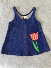 Vintage Toddler Jumper Dress 3T 4T Denim Look Polyester Tulip Appliqu  Blue