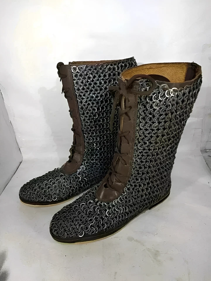 Bota de cuero de cota de malla artesanal calzado renacentista para eventos medievales LARP Foto 2 de 4
