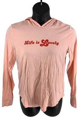 AnyBody Cozy Knit Luxe Message Hoodie Light Peach/Lovely