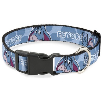 Plastic Clip Collar Winnie the Pooh Eeyore Text and Expression Close-Up Dot Blue