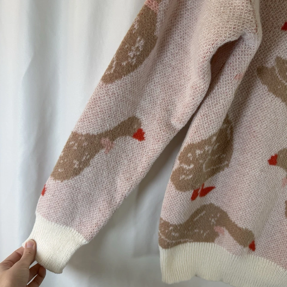 Suéter de ganso de invierno para mujer tejido rosa mediano manga larga cuello redondo Foto 4 de 4