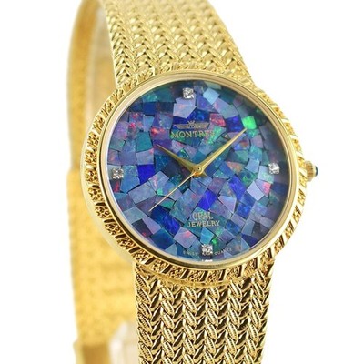 Montres MS-008G-GOP Quarzuhr Frauen Natürliches Opal Zifferblatt Gold Armband...