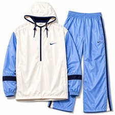 Vtg NIKE Light Blue White Tracksuit Set Spellout Outfit Lounge Windbreaker S
