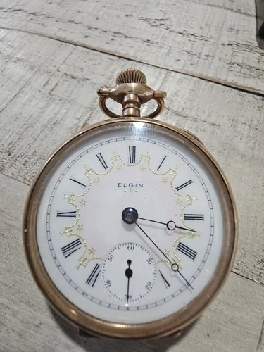 WORKING 1898 Elgin 184 Pocket Watch, 17j 18s Pink/White Fancy Ceramic Dial #4619