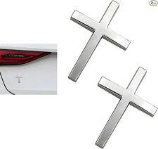 2 PCS 2.5" 1.8" 3D Metal Cross Emblem Badges, Self-Adhesive Car Color: Silver