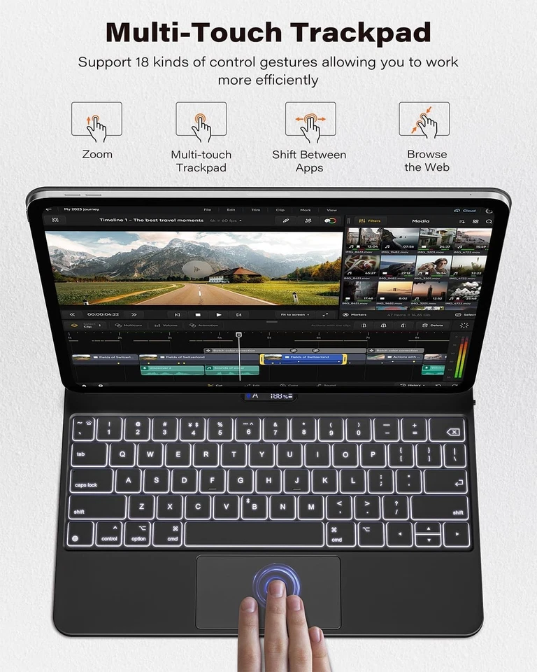 A2C Keyboard Case iPad Pro 13-inch (M4, 2024), iPad Pro 13 Keyboard w/ Backlit - Image 4 of 4