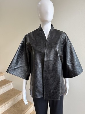 NATORI Faux Croc Leather Kimono Jacket, Black, Large
