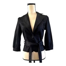 Forever Women's M Black Floral Belted Single-Button 3/4 Blazer Jacket
