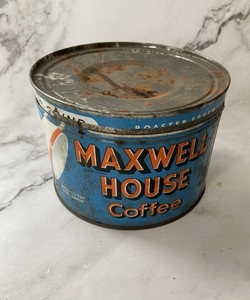 VTG OLD 1950s ADVERTISING Maxwell House Coffee Tin 1 LB  WITH LID USA P-7005-R