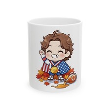 American Hockey Player Chibi Mug | Pumpkin Pancake Autumn Illustration