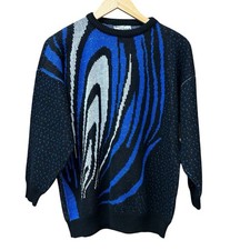 Vintage 80s/90s College Point Sweater with Metallic Threading, Abstract Swirl