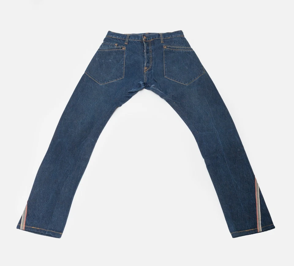 Pantalones de mezclilla EVISU corte espiral ribete blanco y negro charol gaviota 31x30 Foto 2 de 4