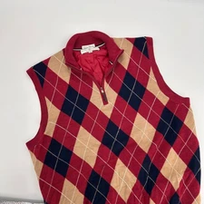 Fairway & Greene Mens Argyle Sweater Vest Italian Merino 1/4 Zip Golf Size L