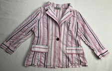 Chemise Lacoste Blazer Top Striped Pink White Korean One Button Size Small