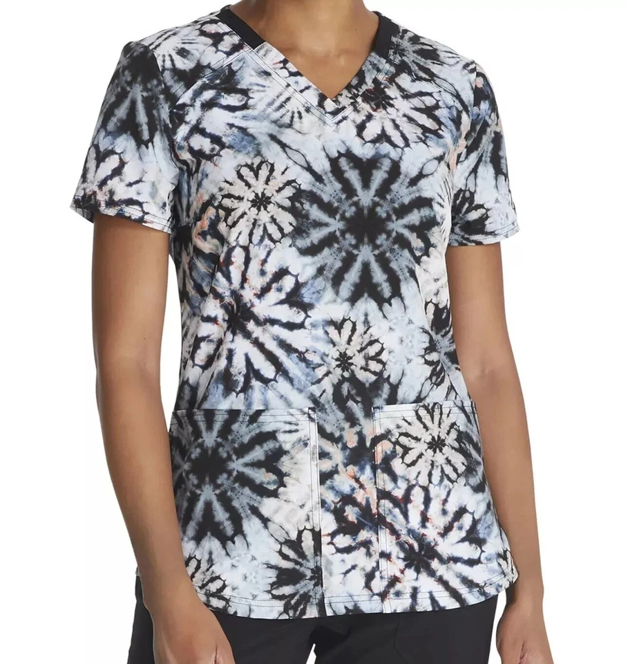 Organic Tie Dye Dickies Print V Neck Scrub Top DK876 Size XS Multicolor - Image 3 of 4