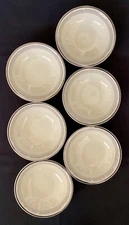 VTG HOMER LAUGHLIN FIVE PLATINUM BANDS 6-5.25” BERRY SAUCE BOWLS J49N5 EGGSHELL