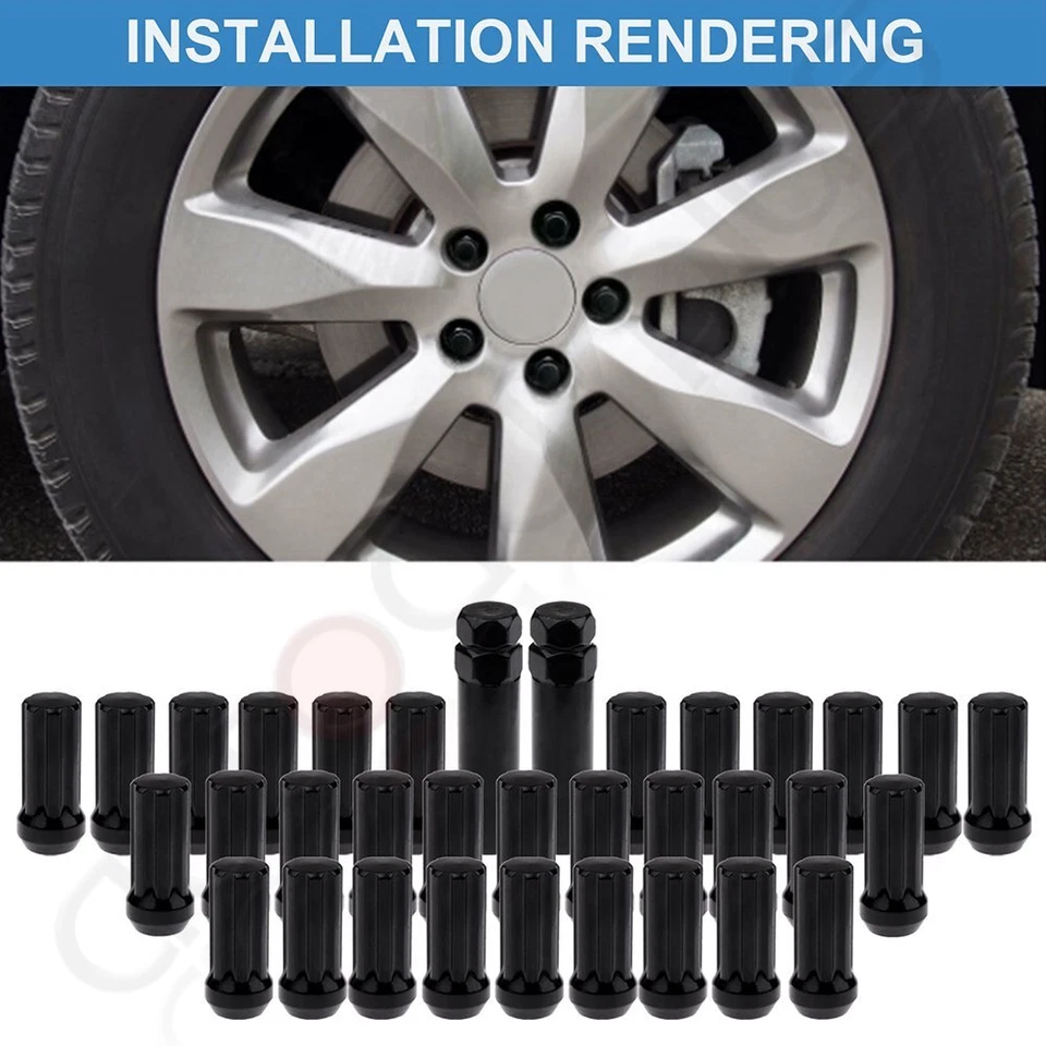 32 piezas 9/16-18 negro 7 tuercas estriadas para Dodge Ram 1500 2500 3500 con 2 llaves Foto 3 de 4