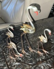 ANTIQUE BIMINI Set 4 Flamingoes Glass Figurines MURCURY Glass C1890 LAMPWORK 8”