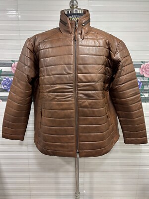 Men's 100% Real Lambskin Leather Puffer Jacket Quilted Brown Biker Winter Jacket