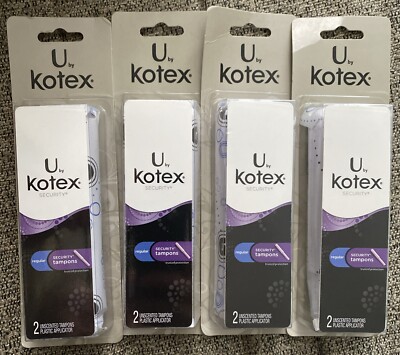 (4) 2-packs U by Kotex Security Tampons Regular Unscented 8 Tampons Plastic Appl