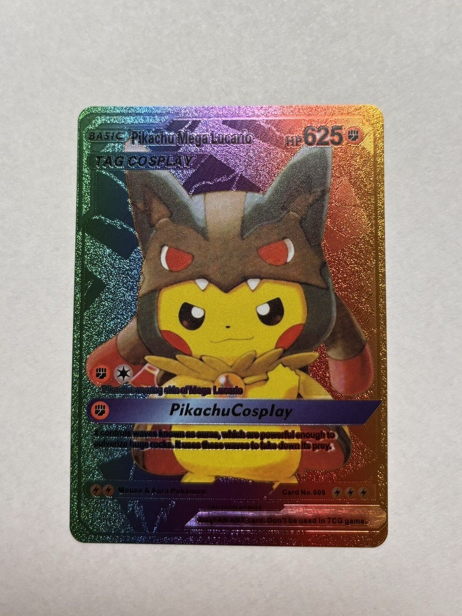 Pikachu Mega Lucario Tag Cosplay Rainbow Foil Fan Art Display Card