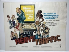 Vintage 1973 Movie Poster HEAVY TRAFFIC Pinball Player HALF SHEET 22" x 28"