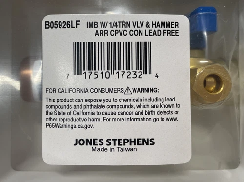 Jones Stephens B05926LF ~ Ice-maker Box Quarter Turn Valve ~ Hammer Arrester - Picture 2 of 5